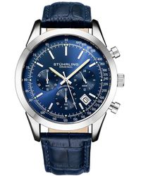 Stuhrling - Rialto Chronograph Watch Quartz With Tachymeter 44Mm Case Leather Band - Lyst