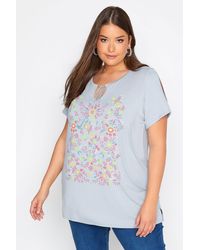 Yours - Tie Neck Printed T-shirt - Lyst