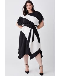 Karen Millen - Plus Size Soft Tailored Colour Block Tie Waist Midi Dress - Lyst