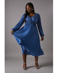 Coast - Plus Lace Insert Long Sleeve Pleated Midi Dress - Lyst