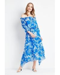 Wallis - Blue Floral Off Shoulder Tiered Midi Dress - Lyst