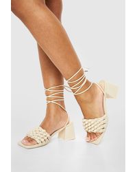 Boohoo - Wide Fit Low Block Woven Tie Up Sandals - Lyst