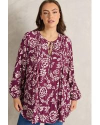 Evans - Floral Pintuck Tie Neck Blouse - Lyst