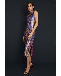 Oasis - Floral Sequin Halter Midi Dress - Lyst