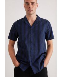 Burton - Navy Vertical Stripe Cotton Slub Revere Shirt - Lyst