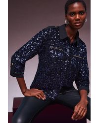 Karen Millen - Sequinned Zip Detail Woven Shirt - Lyst