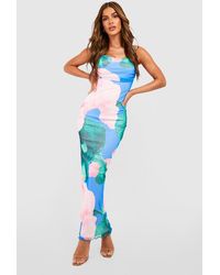 Boohoo - Abstract Floral Print Mesh Maxi Slip Dress - Lyst