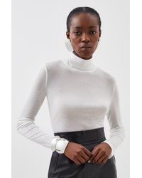 Karen Millen - Premium Jersey Wool Blend High Neck Sleeve Top - Lyst