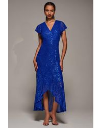 Jolie Moi - Frill Short Sleeve Sequin Maxi Dress - Lyst