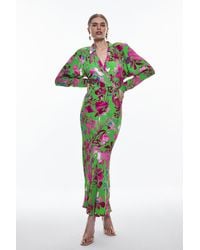 Karen Millen - Silhouette Floral Collared Batwing Midi Dress - Lyst