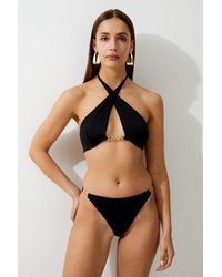 Karen Millen - Slinky Cross Front Chain Detail Bikini Top - Lyst