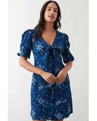 Dorothy Perkins - Blue Printed Tie Front Button Through Mini Dress - Lyst