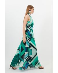 Karen Millen - Tall Geo Print Georgette Woven Halter Pleated Maxi Dress - Lyst