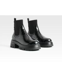 Boohoo - Wide Fit Neoprene Panel Croc Chelsea Boots - Lyst