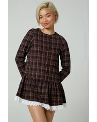 Neon Rose - Plaid Check Long Sleeve Smock Mini Dress - Lyst