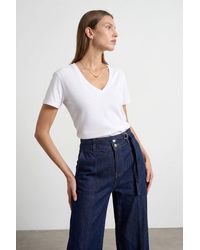 Dilvin - Cotton Tencel V-Neck Short-Sleeve Blouse - Lyst