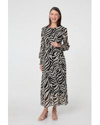 Izabel London - Zebra Print Layered Tie Waist Maxi Dress - Lyst