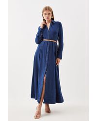 Karen Millen - Petite Cotton Maxi Woven Shirt Dress - Lyst