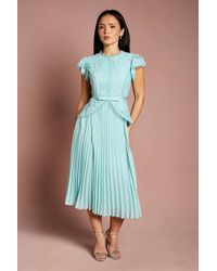 Coast - Petite Lace Bodice Peplum Midi Dress - Lyst