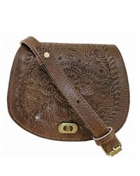 Berber Leather - 'The Temara' Small Embossed Leather Saddle Bag - Lyst