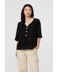 Izabel London - Button Detail 3/4 Sleeve Relaxed Blouse - Lyst