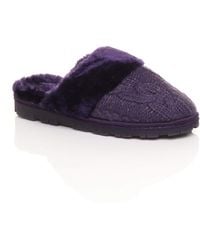 AJVANI - Flat Heel Mule Glitter Cable Knit Slippers - Lyst