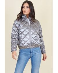 Wednesday's Girl - Diamond Quilted Satin-Style Zip Funnel Neck Padded Jacket - Lyst