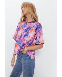 Warehouse - Marble Printed Relaxed Fit Boxy Satin Tee - Lyst