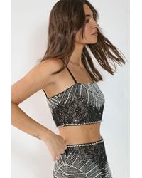Nasty Gal - Embellished Contrast Lace Strappy Crop Top - Lyst