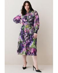 Karen Millen - Plus Size Floral Georgette Woven Shirt Midi Dress - Lyst