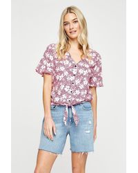 Dorothy Perkins - Pink Ditsy Short Sleeve Tie Front Shirt - Lyst