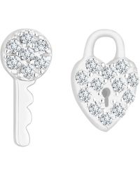 Simply Silver - Sterling Silver 925 Cubic Zirconia Mini Heart And Key Stud Earrings - Lyst