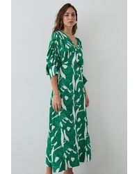 PRINCIPLES - Green Floral Print Batwing Wrap Midi Dress - Lyst