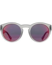 Tommy Hilfiger - Round Matte Grey Red Mirror Sunglasses - Lyst