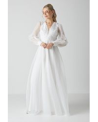 Coast - Embellished Pearl Organza Blouson Sleeve Wedding Dress - Lyst