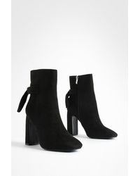 Boohoo - Bow Detail Block Heel Ankle Boots - Lyst