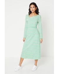 Oasis - Petite Stripe Asymmetric Neck Long Sleeve Midi Dress - Lyst