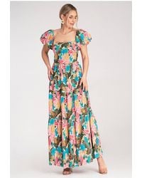 Love Lace - Cotton Flared Short Sleeve Maxi Dress - Lyst