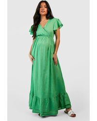 Boohoo - Maternity Linen Frill Hem Maxi Dress - Lyst