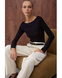 WOVCOR - Boat Neck Stretch Knit Long Sleeve Blouse - Lyst