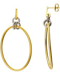Harfi - Elegant Two-Tone Diamond Cut Circle Drop Earrings With-Plated Satin Finish - Lyst