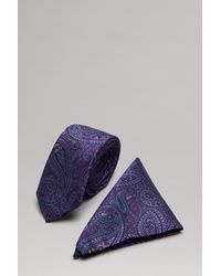 Burton - Purple And Blue Paisley Tie And Pocket Square Set - Lyst