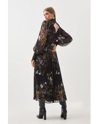 Karen Millen - Floral Applique Lace Pleated Woven Maxi Dress - Lyst
