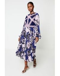 Coast - Long Sleeve Printed Dress With Lace Trims - Lyst