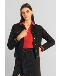 Enorsia - Classic Denim Jacket With Sleeve Embroidery - Lyst