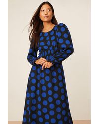 Dorothy Perkins - Petite Blue Spot Shirred Waist Textured Midi Dress - Lyst