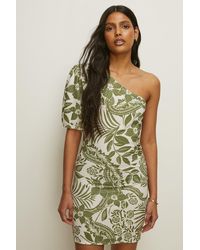 Oasis - Textured Floral Print One Sleeve Mini Dress - Lyst
