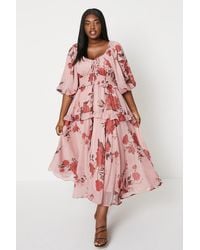 Coast - Plus Size Balloon Sleeve Midi Dress With Ruched Waist - Lyst