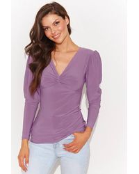 Love Lace - Fitted V Neck Blouse With Puff Sleeves Detail - Lyst