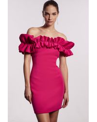 Coast - Statement Ruffle Bardot Scuba Mini Dress - Bright - Lyst